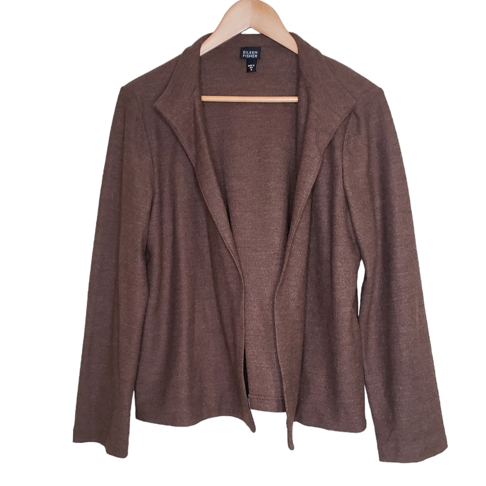 Eileen Fisher 100% Wool Brown Open Front Blazer Jacket